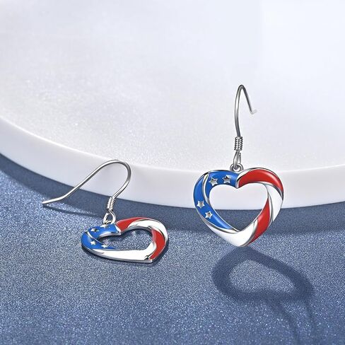 250th Anniversary Dangle Earrings for women—Patriotic American Flag Heart-Shaped Jewelry, specially crafted for 4th of July Independence Day party attire; a lightweight, chic, and festive gift. in Saudi Arabia