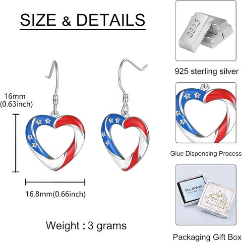250th Anniversary Dangle Earrings for women—Patriotic American Flag Heart-Shaped Jewelry, specially crafted for 4th of July Independence Day party attire; a lightweight, chic, and festive gift. in Saudi Arabia