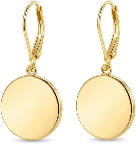 Silver/Gold Disc Dangle Earrings for Women, Hypoallergenic Drop Earrings, Classic High Polished Round Coin Leverback Earrings, Minimalist Jewelry in Saudi Arabia