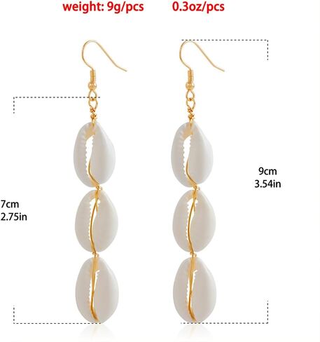 Boho White Shell Cowrie Dangle Earrings for Women Dainty Beach Triple Seashell Hook Drop Dangly Earrings Bohemian Vacation Outfits Jewelry Gifts in Saudi Arabia