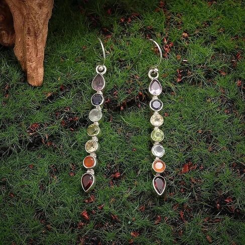 Exquisite and shiny single row colorful synthetic zircon drop-shaped tassel drop earrings, suitable for women to match with fashionable and elegant banquet clothing accessories. in Kuwait