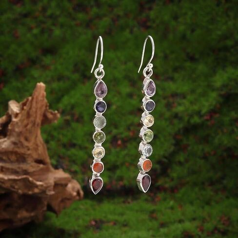 Exquisite and shiny single row colorful synthetic zircon drop-shaped tassel drop earrings, suitable for women to match with fashionable and elegant banquet clothing accessories. in Kuwait