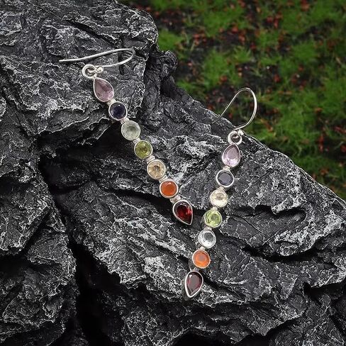 Exquisite and shiny single row colorful synthetic zircon drop-shaped tassel drop earrings, suitable for women to match with fashionable and elegant banquet clothing accessories. in Kuwait