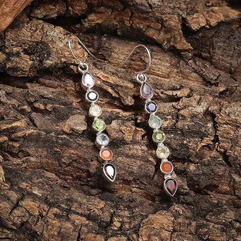 Exquisite and shiny single row colorful synthetic zircon drop-shaped tassel drop earrings, suitable for women to match with fashionable and elegant banquet clothing accessories. in Kuwait