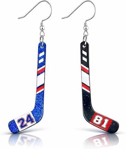 Hockey Earrings for Women, Ice Hockey Stick Dangle Earrings, Glitter Acrylic Game Day Jewelry, Lightweight Sports Accessories in Kuwait
