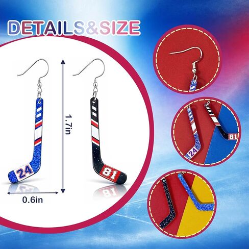 Hockey Earrings for Women, Ice Hockey Stick Dangle Earrings, Glitter Acrylic Game Day Jewelry, Lightweight Sports Accessories in Kuwait