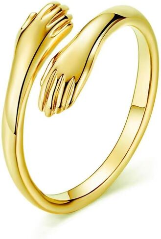 Stainless Steel Hug Ring, Adjustable Open Hand Hug Promise Ring for Women Men, Minimalist Couple Love Band Jewelry Gift in Kuwait