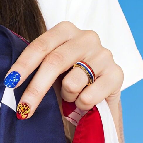 AmorArtSky 18K Gold Plated Spinner Ring for Anxiety Relief - Patriotic Rotating Fidget Jewelry in Red, White & Blue, American Flag Stainless Steel Ring for Women & Men, Sizes 6-10 in Saudi Arabia