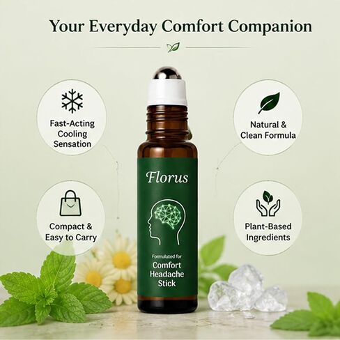 Florus Relief Roll on, Peppermint Oil Head Comfort Stick with Lavender, Chamomile and Magnesium Glycinate (1pcs) in Kuwait