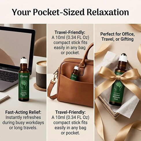 Florus Relief Roll on, Peppermint Oil Head Comfort Stick with Lavender, Chamomile and Magnesium Glycinate (1pcs) in Kuwait