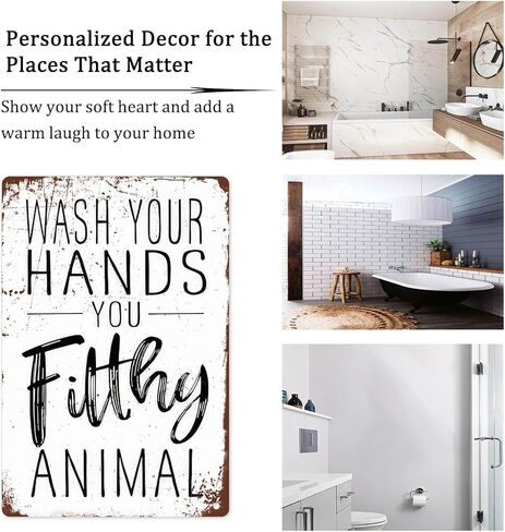 Funny Bathroom Wall Decor Metal Sign - Wash Your Hands You Filthy Animal, Humor Quote Gifts for Guest Bath & Office Restroom 8x12 Inches (701) in Saudi Arabia