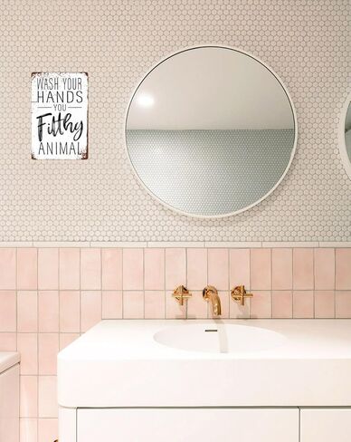 Funny Bathroom Wall Decor Metal Sign - Wash Your Hands You Filthy Animal, Humor Quote Gifts for Guest Bath & Office Restroom 8x12 Inches (701) in Saudi Arabia