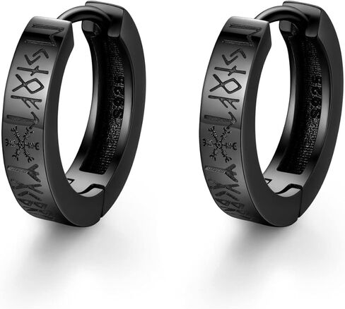 Viking Rune Hoop Earrings 925 Sterling Sliver Norse Black Vintage Hoop Viking Norse Jewelry Gifts Valentines Day Gifts for him Boyfriend Husband in Saudi Arabia
