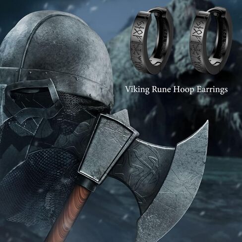 Viking Rune Hoop Earrings 925 Sterling Sliver Norse Black Vintage Hoop Viking Norse Jewelry Gifts Valentines Day Gifts for him Boyfriend Husband in Saudi Arabia