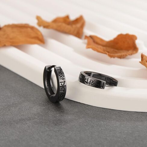 Viking Rune Hoop Earrings 925 Sterling Sliver Norse Black Vintage Hoop Viking Norse Jewelry Gifts Valentines Day Gifts for him Boyfriend Husband in Saudi Arabia