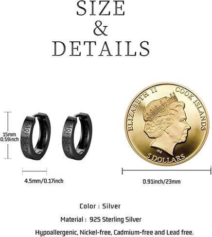 Viking Rune Hoop Earrings 925 Sterling Sliver Norse Black Vintage Hoop Viking Norse Jewelry Gifts Valentines Day Gifts for him Boyfriend Husband in Saudi Arabia