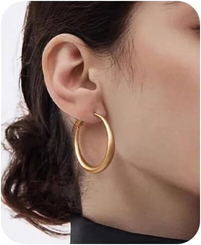 Gold Hoop Earrings for Women Matte Chunky Gold Hoop Earrings Hypoallergenic 925 Sterling Lightweight Loops Thick 40mm/50mm/60mm Hoop Earring Minimalist Style Jewelry Gifts (40mm) in Saudi Arabia