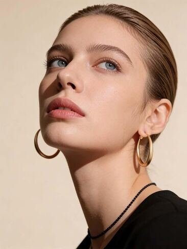 Gold Hoop Earrings for Women Matte Chunky Gold Hoop Earrings Hypoallergenic 925 Sterling Lightweight Loops Thick 40mm/50mm/60mm Hoop Earring Minimalist Style Jewelry Gifts (40mm) in Saudi Arabia