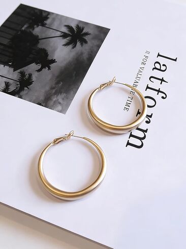 Gold Hoop Earrings for Women Matte Chunky Gold Hoop Earrings Hypoallergenic 925 Sterling Lightweight Loops Thick 40mm/50mm/60mm Hoop Earring Minimalist Style Jewelry Gifts (40mm) in Saudi Arabia