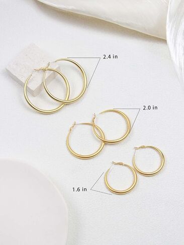 Gold Hoop Earrings for Women Matte Chunky Gold Hoop Earrings Hypoallergenic 925 Sterling Lightweight Loops Thick 40mm/50mm/60mm Hoop Earring Minimalist Style Jewelry Gifts (40mm) in Saudi Arabia