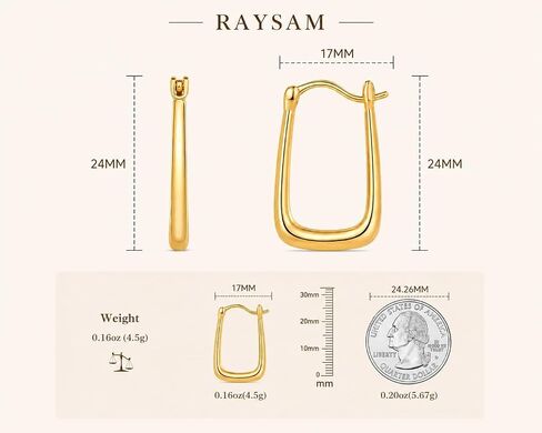 RAYSAM 14K Gold Earrings for Women 14K Gold Hoop Earrings for Women Square Gold Hoops Earring for Womens Square-Inspired Silhouette Hoop Earring for Womens Hoops 24mm in Saudi Arabia