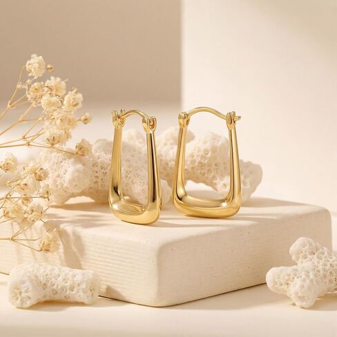 RAYSAM 14K Gold Earrings for Women 14K Gold Hoop Earrings for Women Square Gold Hoops Earring for Womens Square-Inspired Silhouette Hoop Earring for Womens Hoops 24mm in Saudi Arabia