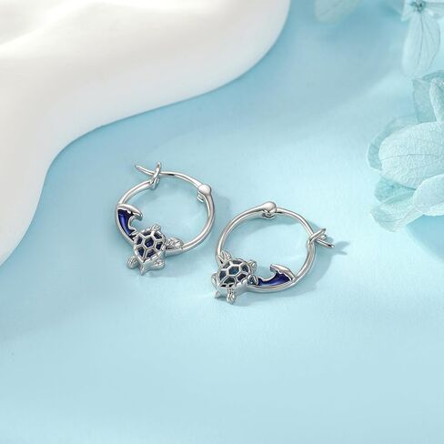 SNOWELLE Turtle Earrings for Women 925 Sterling Silver Sea Turtle Hoop Earrings Ocean Sea Waves Jewelry Gifts in Saudi Arabia
