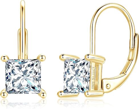Moissanite Hoop Earrings, 925 Sterling Silver Hypoallergenic Four Prong Set Leverback Drop Earrings for Women, D Color VVS1 Lab Created Imitation Diamond Princess Cut Jewelry Gifts in Saudi Arabia