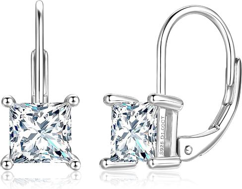Moissanite Hoop Earrings, 925 Sterling Silver Hypoallergenic Four Prong Set Leverback Drop Earrings for Women, D Color VVS1 Lab Created Imitation Diamond Princess Cut Jewelry Gifts in Saudi Arabia