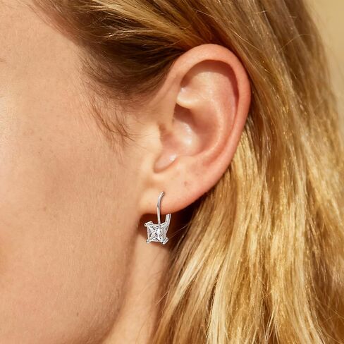 Moissanite Hoop Earrings, 925 Sterling Silver Hypoallergenic Four Prong Set Leverback Drop Earrings for Women, D Color VVS1 Lab Created Imitation Diamond Princess Cut Jewelry Gifts in Saudi Arabia