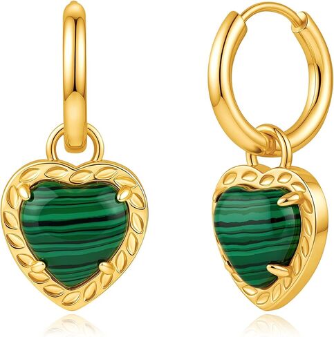 Cicy Bell Earrings for Women 18K Gold Plated Hypoallergenic Heart Hoop Earrings Energy Stone Elegant Lucky Huggie Earring Trendy Teacher Jewelry Gifts in Kuwait