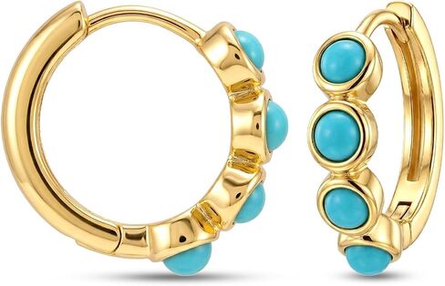 Huggie Hoop Earrings for Women | 14K Gold-Plated Small Hoop Earrings with Turquoise Stone Accents | Minimalist Hinged Huggie Hoops Jewelry for Women in Saudi Arabia