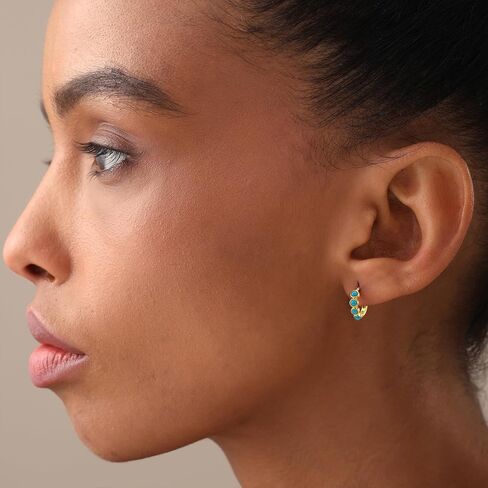 Huggie Hoop Earrings for Women | 14K Gold-Plated Small Hoop Earrings with Turquoise Stone Accents | Minimalist Hinged Huggie Hoops Jewelry for Women in Saudi Arabia