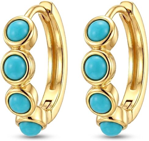 Huggie Hoop Earrings for Women | 14K Gold-Plated Small Hoop Earrings with Turquoise Stone Accents | Minimalist Hinged Huggie Hoops Jewelry for Women in Saudi Arabia