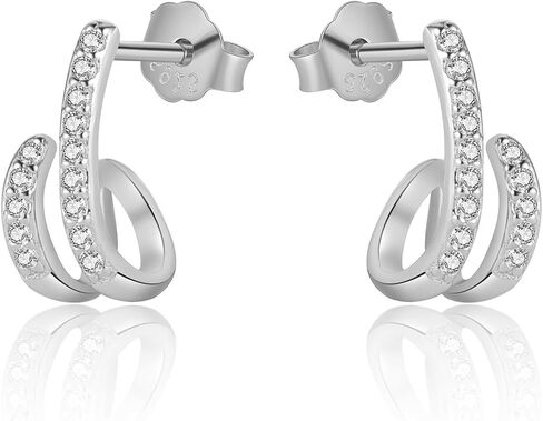 925 Sterling Silver Small Double Hoop Huggie Earrings for Women, 14k Gold/White Gold Plated with Cubic Zirconia, Hypoallergenic Valentine’s Day & Birthday Gifts for Women in Saudi Arabia