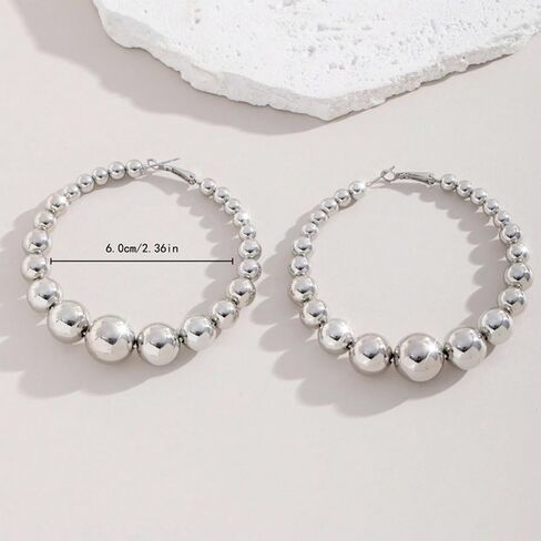 Chunky Beaded Hoop Earrings for Women Vintage Large Gold Silver Ball Hoops Earring Exaggerated Statement Party Vacation Present Jewelry in Kuwait