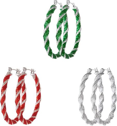 Blue Drop 3 Pairs Christmas Hoop Earrings Red Green White Twisted Wrapping Earrings Set Christmas Costume Accessories Xmas Party Jewelry for Women in Saudi Arabia