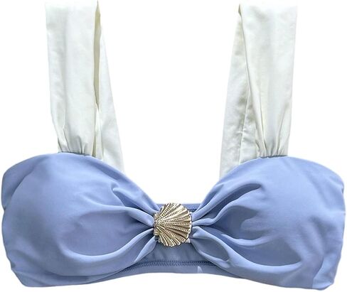 WDIRARA Women's Colorblock Ruched Bikini Top Metal Shell Summer Beach Swim Tops in Kuwait