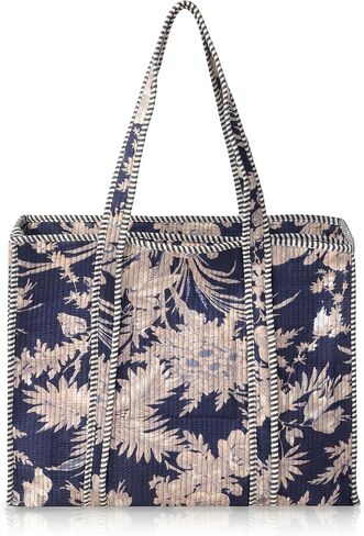 100% Cotton Quilted Tote Bag for Women Floral Hand Block Print Large Zipper Shoulder Bag Lightweight Travel Beach | Work Shopping Purse in Kuwait