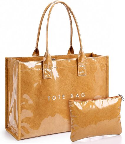 Tudomro PVC Tote Bag for Women Kraft Paper Letters Print Tote Bags with Pouch Large Handbag with Top Handle for Work Travel in Saudi Arabia