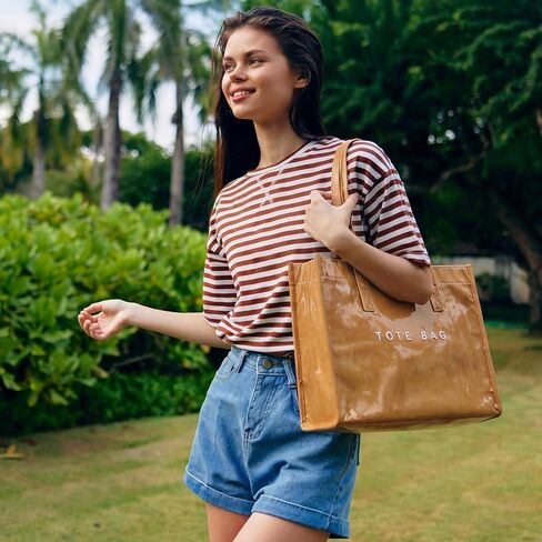 Tudomro PVC Tote Bag for Women Kraft Paper Letters Print Tote Bags with Pouch Large Handbag with Top Handle for Work Travel in Saudi Arabia