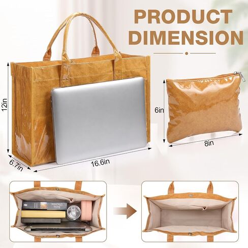 Tudomro PVC Tote Bag for Women Kraft Paper Letters Print Tote Bags with Pouch Large Handbag with Top Handle for Work Travel in Saudi Arabia