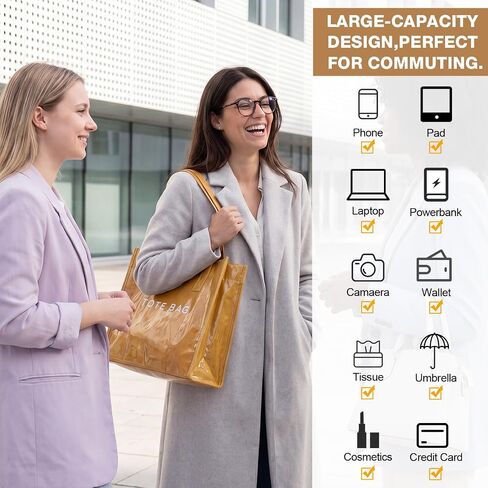 Tudomro PVC Tote Bag for Women Kraft Paper Letters Print Tote Bags with Pouch Large Handbag with Top Handle for Work Travel in Saudi Arabia