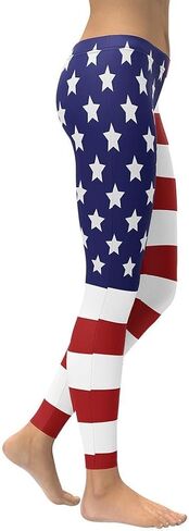 American Flag Patriotic Leggings for Women - Mid Waisted, Stretchy Pants Printed Leggings for Workout & Exerc... in Saudi Arabia