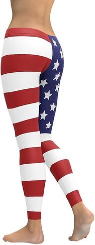 American Flag Patriotic Leggings for Women - Mid Waisted, Stretchy Pants Printed Leggings for Workout & Exerc... in Saudi Arabia