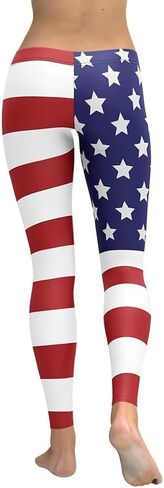 American Flag Patriotic Leggings for Women - Mid Waisted, Stretchy Pants Printed Leggings for Workout & Exerc... in Saudi Arabia