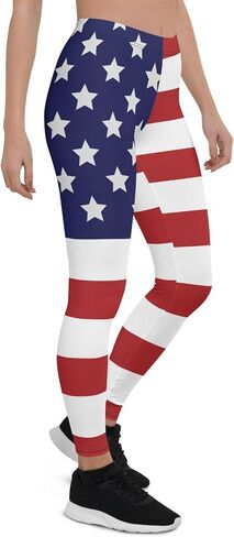 American Flag Patriotic Leggings for Women - Mid Waisted, Stretchy Pants Printed Leggings for Workout & Exerc... in Saudi Arabia