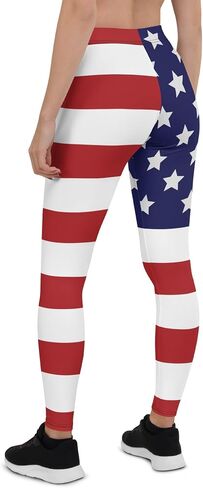 American Flag Patriotic Leggings for Women - Mid Waisted, Stretchy Pants Printed Leggings for Workout & Exerc... in Saudi Arabia