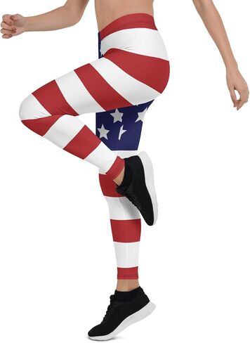American Flag Patriotic Leggings for Women - Mid Waisted, Stretchy Pants Printed Leggings for Workout & Exerc... in Saudi Arabia