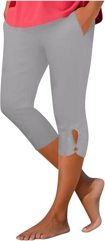 Women’s Capri Leggings 2026 High Waisted Stretchy Yoga Pant with Cutout Hem Soft Workout Leggings Lightweight Ladies Clothing in Kuwait